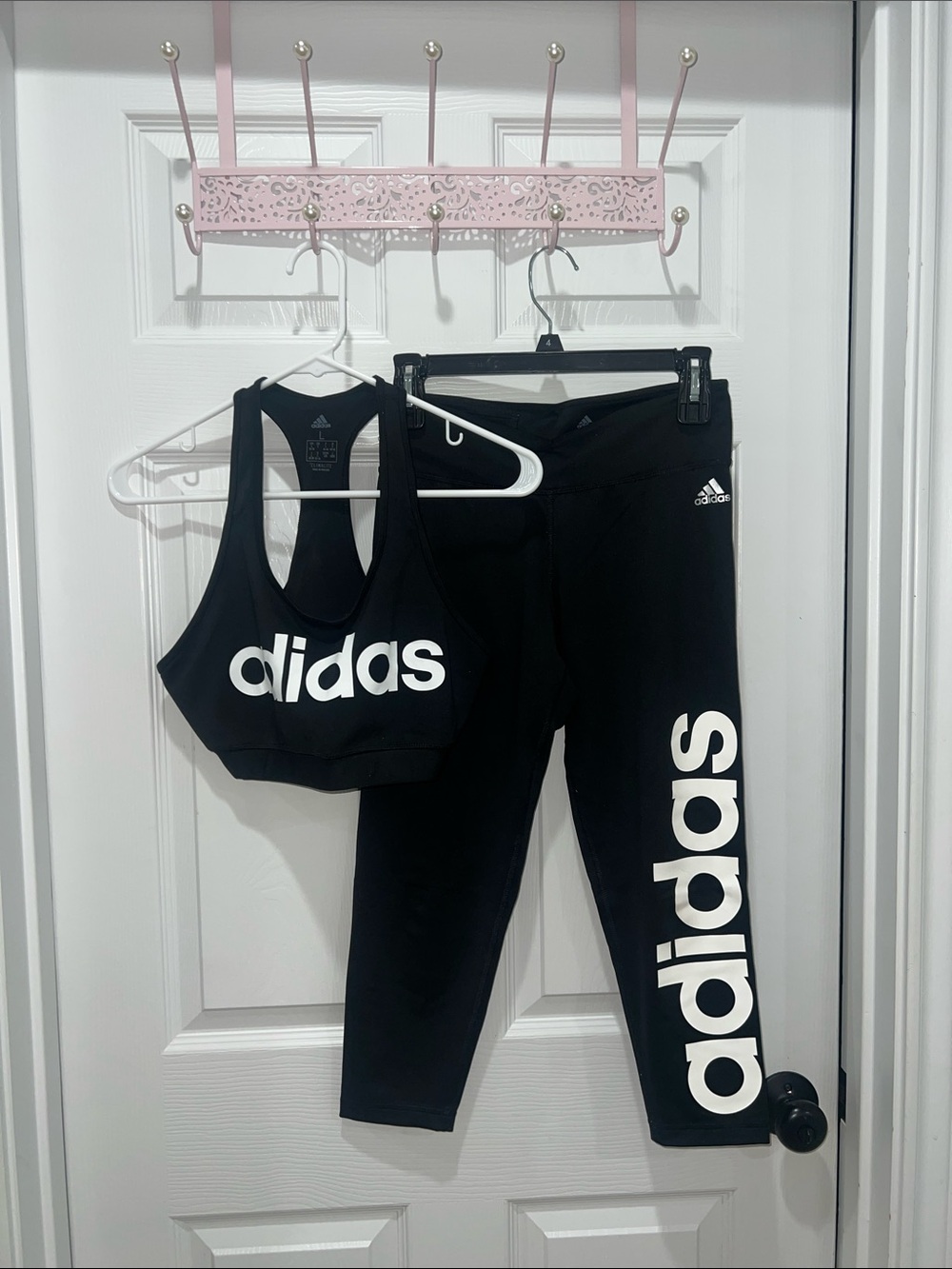 adidas Black Leggings & Sports Bra Set with White Logo